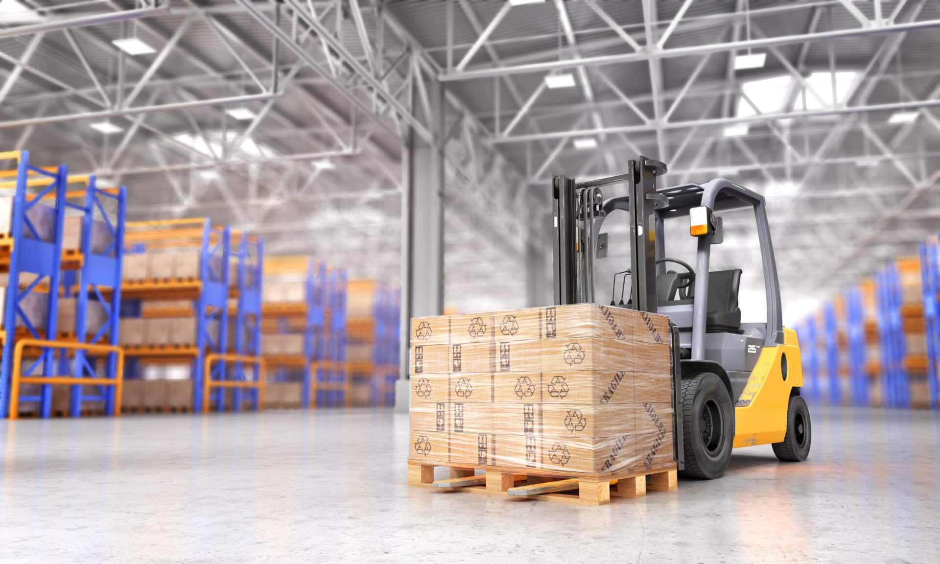 Concept,Of,Warehouse.,The,Forklift,In,The,Big,Warehouse,On